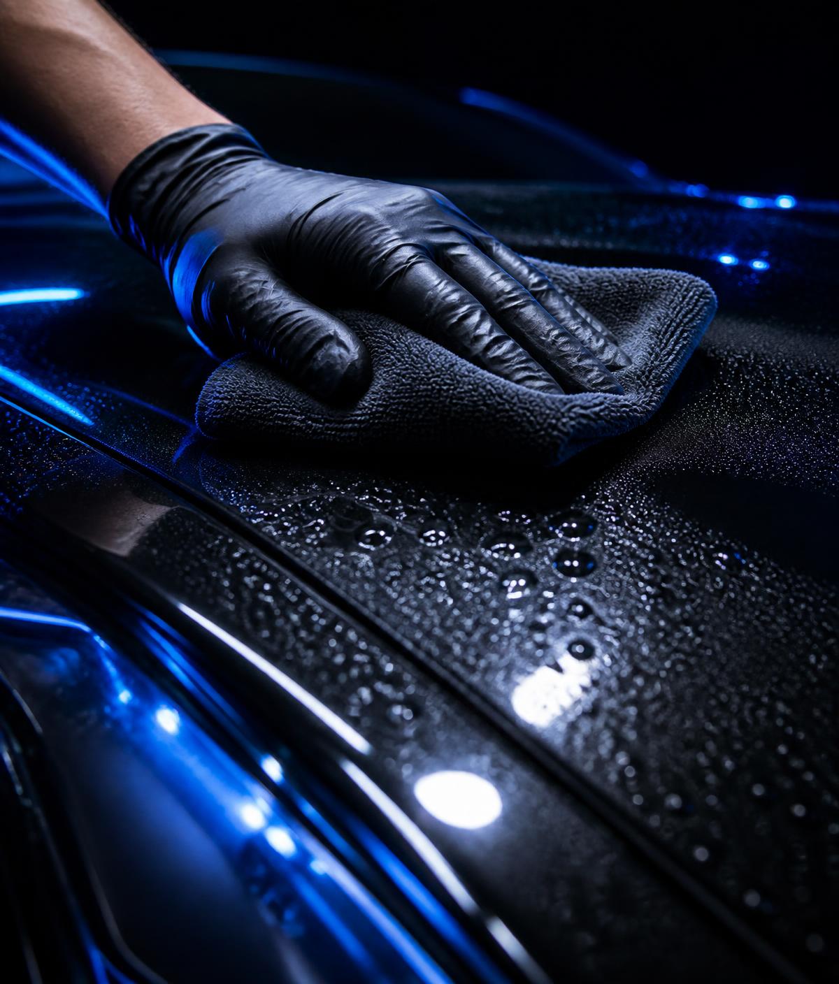Detailing lakieru samochodu ściereczką z mikrofibry